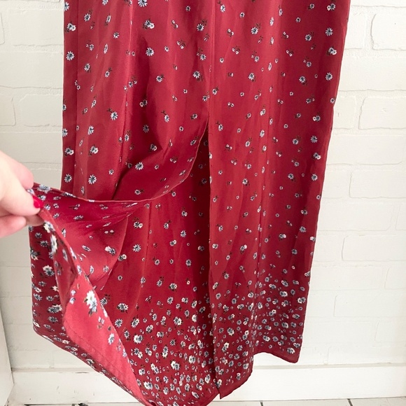 Vintage 90s Maxi dress Empire waist Sleeveless Floral Dark Red Burgundy Sz 13 - Picture 8 of 14